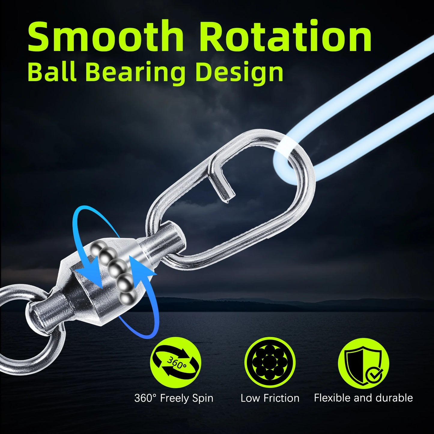 9KM DWLIFE Fishing Swivels Ball Bearing Saltwater Heavy Duty Stainless Steel