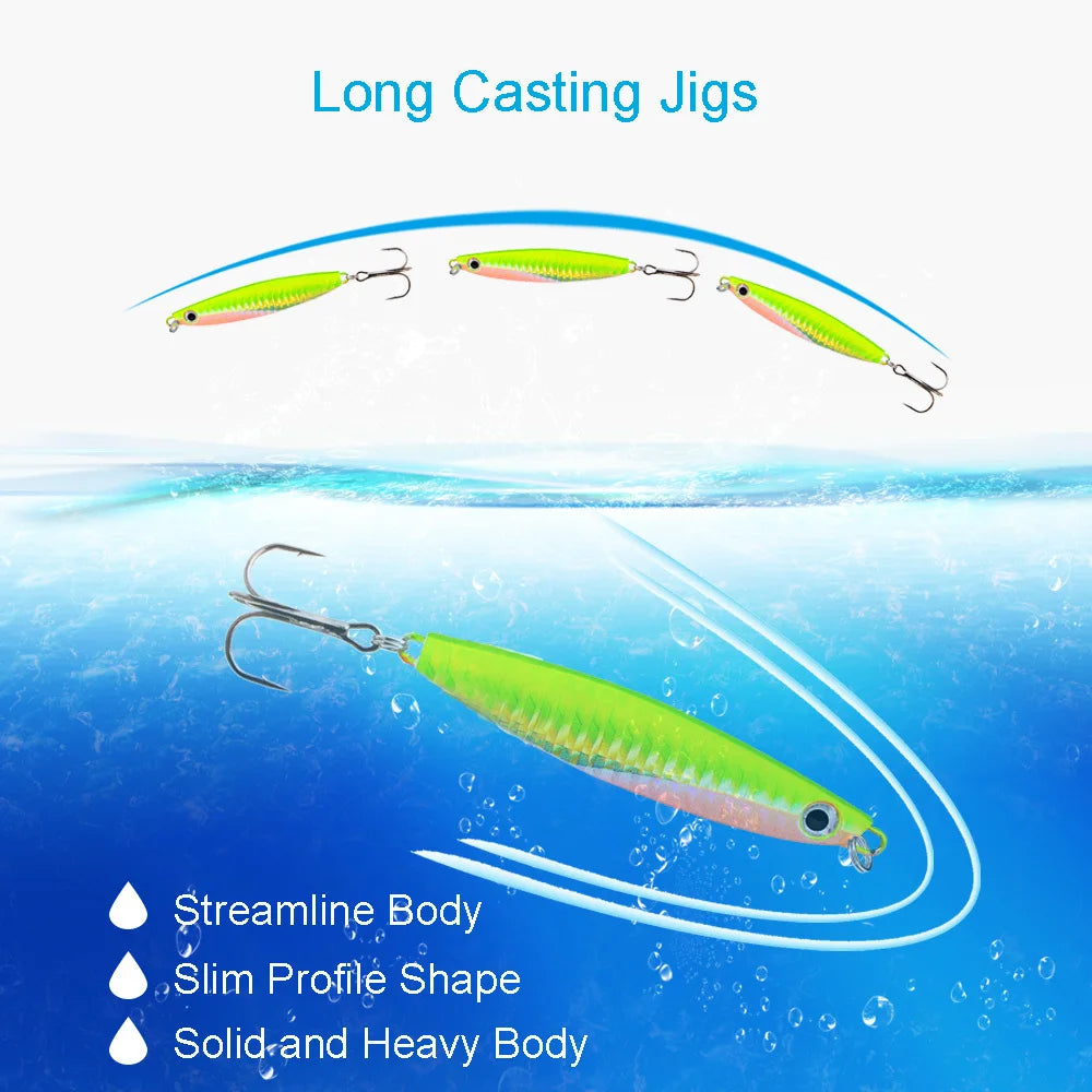 Ackibbik 6 Pieces Metal Cast Jig Spoon Saltwater Fishing Lure For Tuna Kingfish Pro