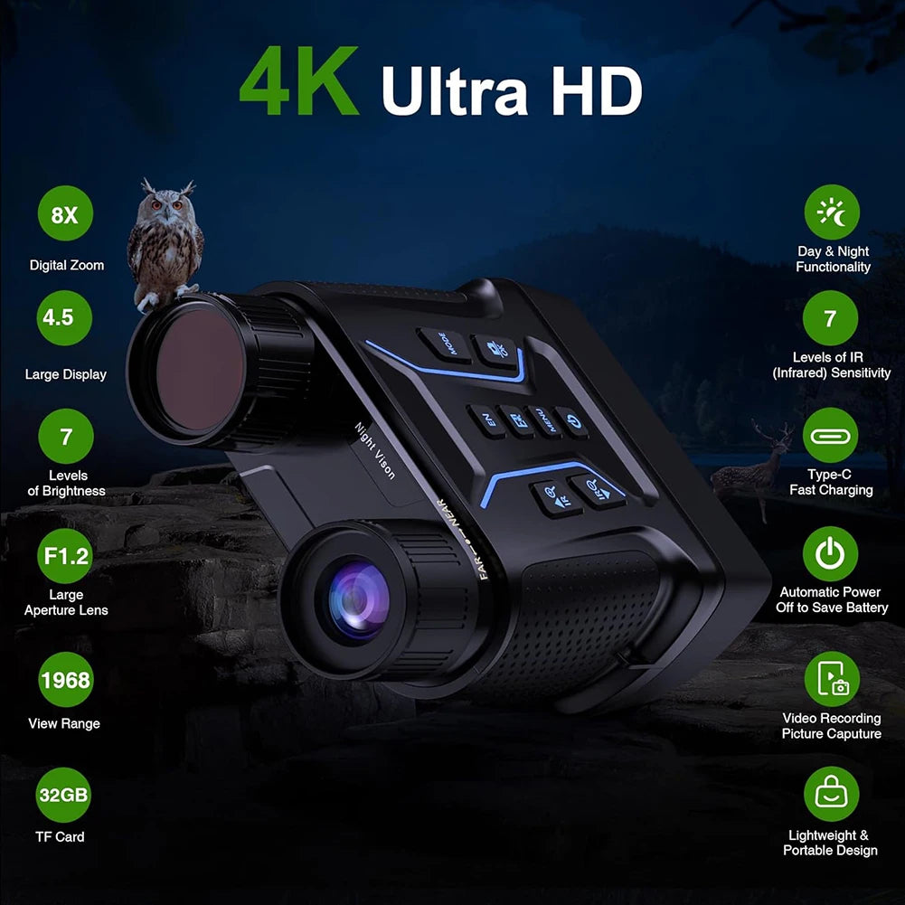 Digital Night Vision Binoculars With Infrared Illuminator Video Recording 8X Zoom Digital 36MP Night Vision Goggles Surveillance