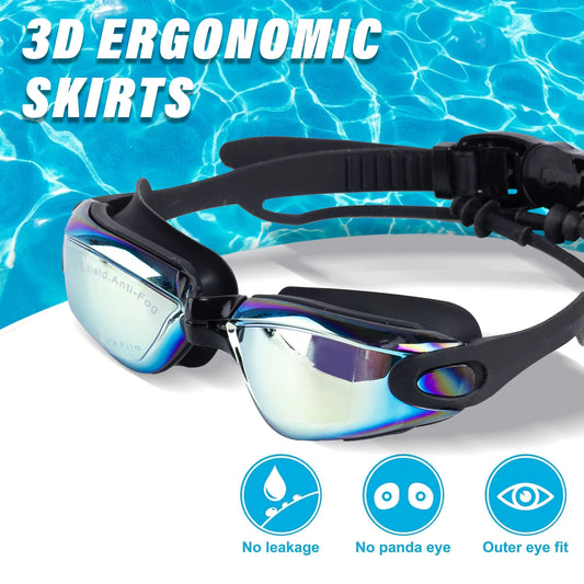 Hign-concerned 4pcs Professional Swimming Goggles Set for Adults with Adjustable Straps Nose Bridge UV Protection