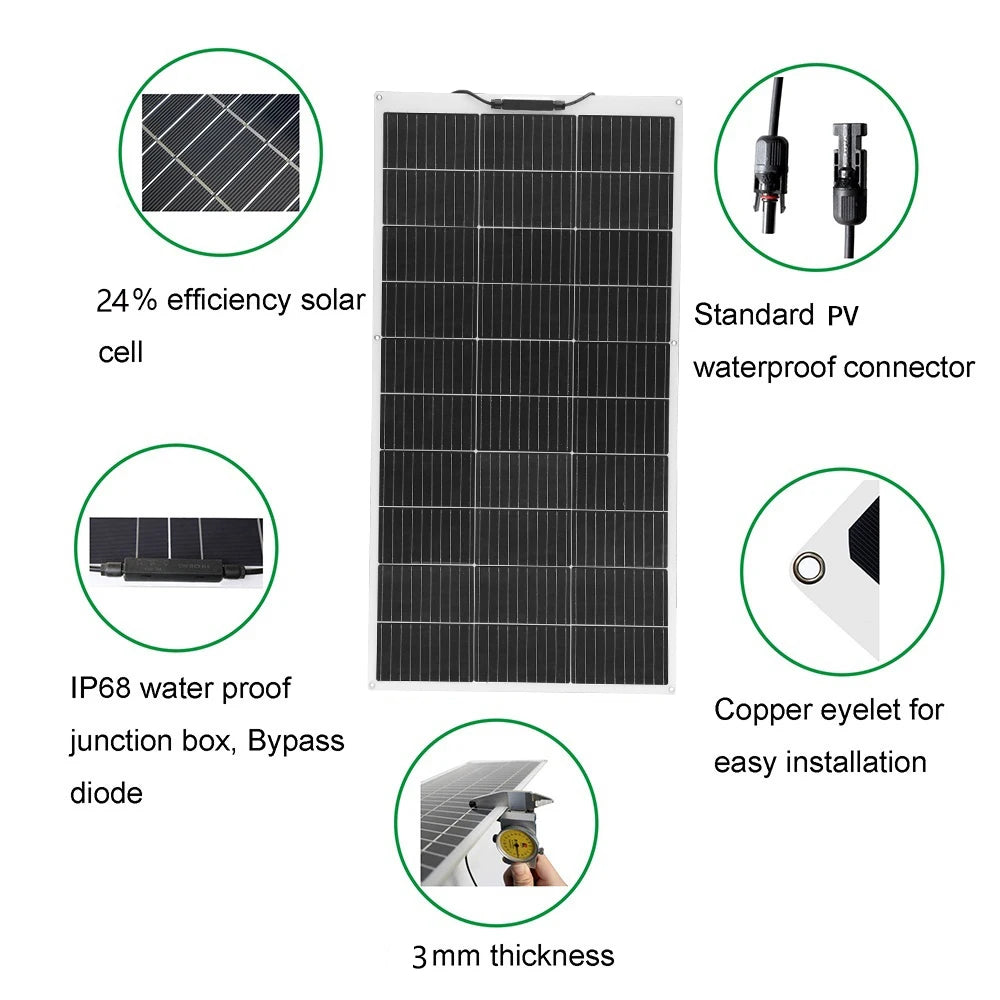 Xinpuguang 100W Flexible Monocrystalline Solar Panel For 12V PowerSystems Rechargeable