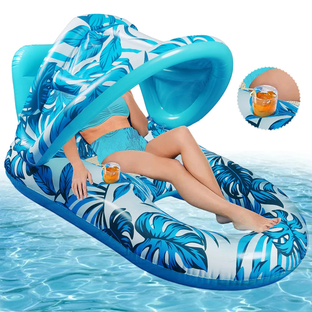 MOJOYCE Inflatable Floating Bed With Sunshade Lounger For Pool