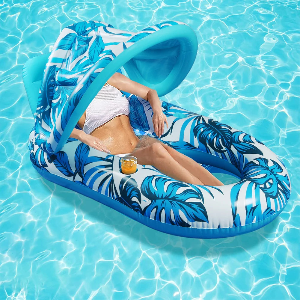 MOJOYCE Inflatable Floating Bed With Sunshade Lounger For Pool