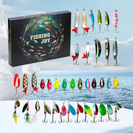 30pcs Fishing Spoon Lure Set Hooks Trout Angling Gear