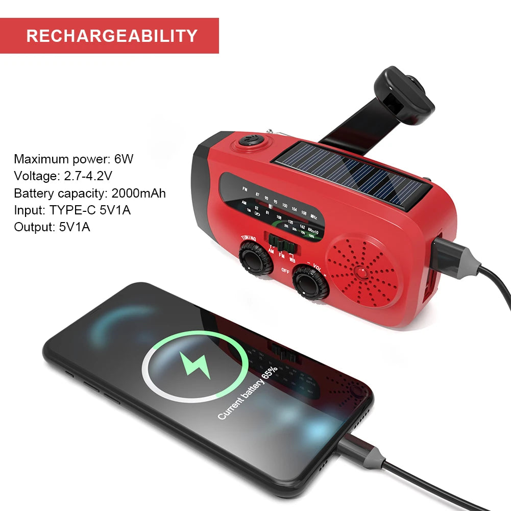 Emergency Hand Crank Radio With LED Light USB Charge Solar