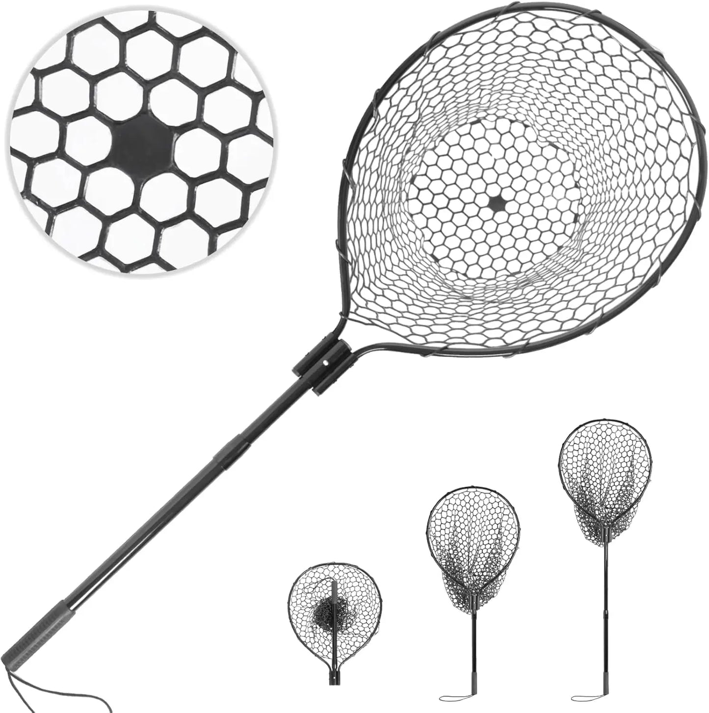 Fishing Landing Net With Telescoping Handle And Soft Rubber Mesh