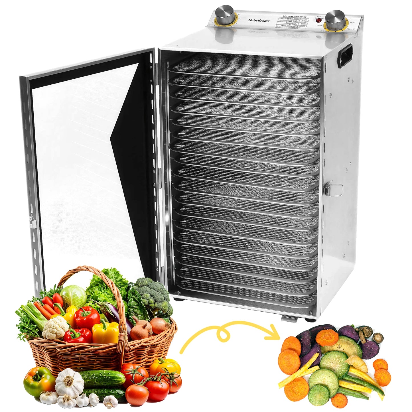 Stainless Steel 18 Tray Food Dehydrator 800W With Temperature Control