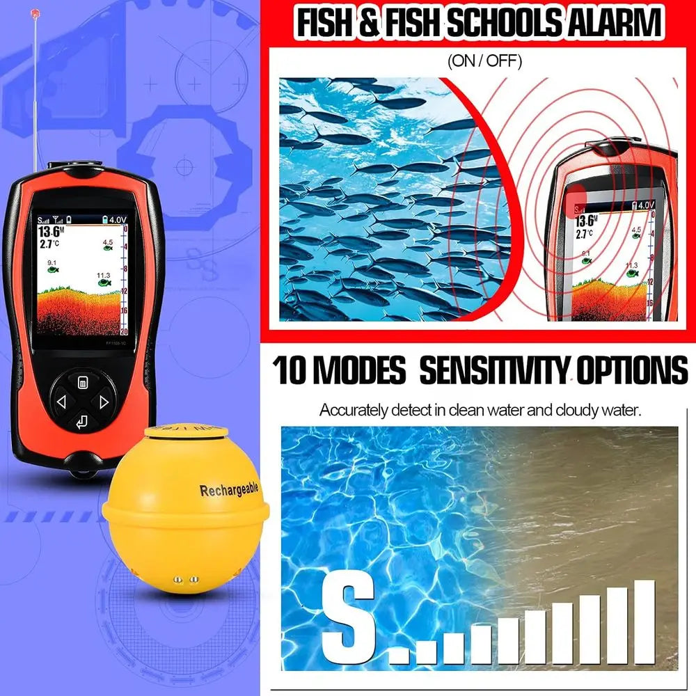 Portable Sonar Fish Finder Kayak Wireless Handheld Depth Transducer
