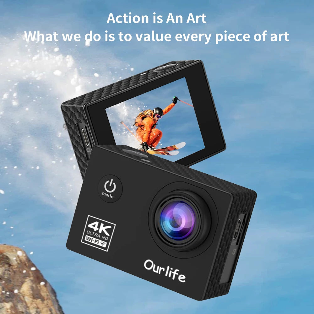 OURLIFE Action Camera Ultra HD 4K 30FPS 16MP WiFi Waterproof