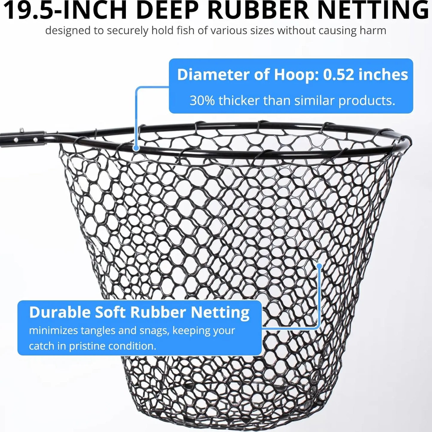 Fishing Landing Net With Telescoping Handle And Soft Rubber Mesh