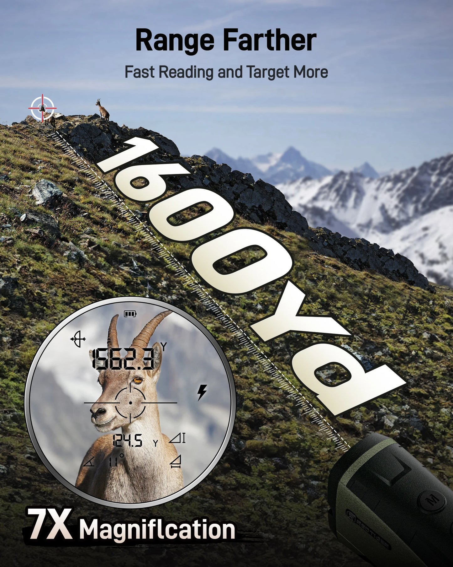 REDTIGER H002 Range Finder for Hunting, 1600 Yards Laser Rangefinder, 7X Magnification, Accurate on Angle&Speed Measure