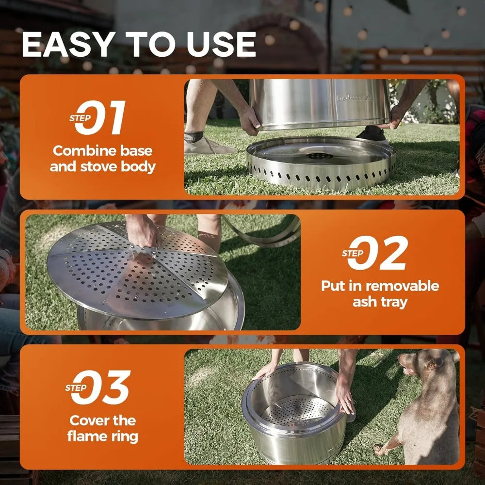 Portable Outdoor Stainless Steel Smokeless Wood Burning Fire Pit