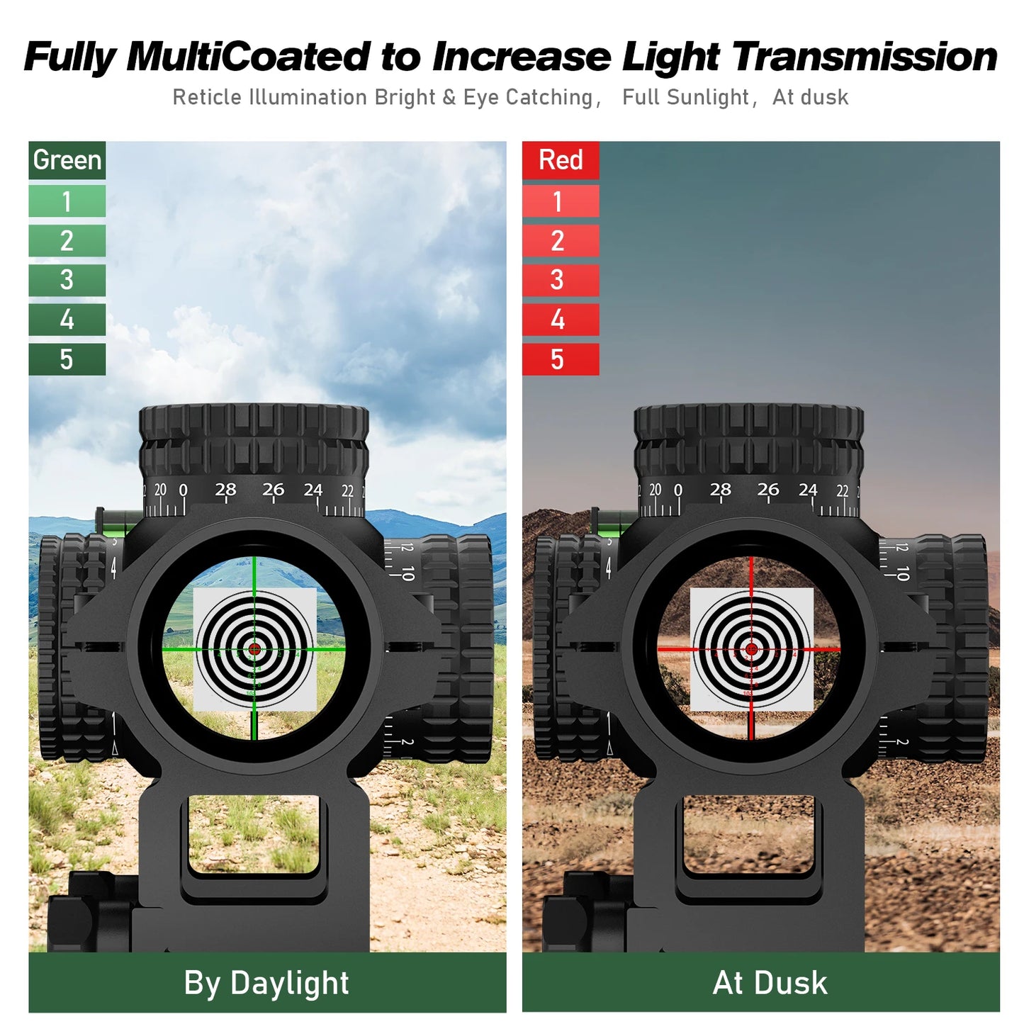 Bestsight 1 To 5X24 Tactical Rifle Scope Red Green Illuminated Reticle Second Focal Plane IPX7