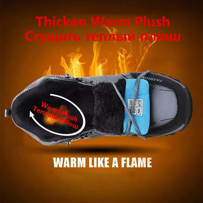 SENLONGBAOCN Men Winter Snow Boots Waterproof Leather Wool Lining