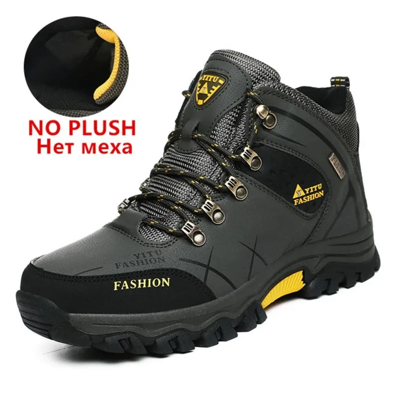 SENLONGBAOCN Men Winter Snow Boots Waterproof Leather Wool Lining