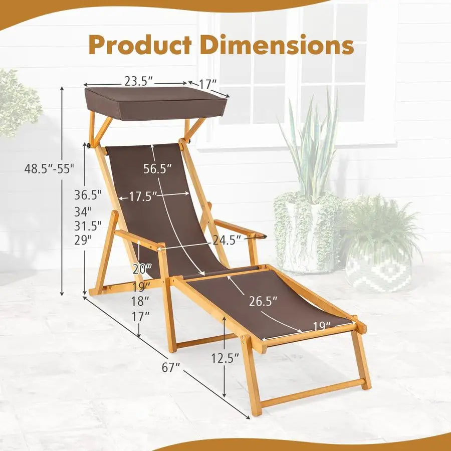 XMSJ Lounge Chair Outdoor Folding Chaise With Adjustable Canopy
