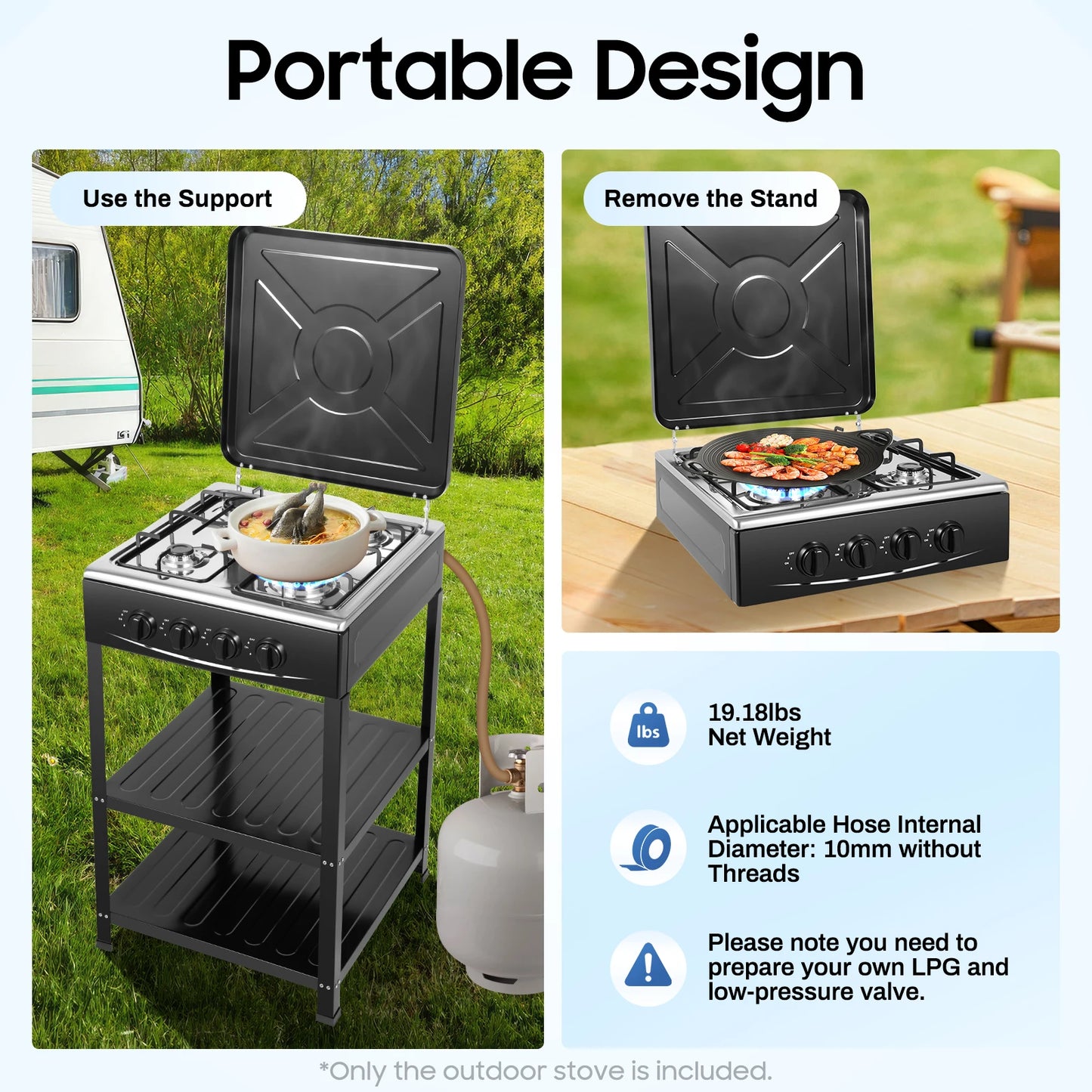 Propane 4 Burner Smokeless Portable Gas Grill With Storage Bracket