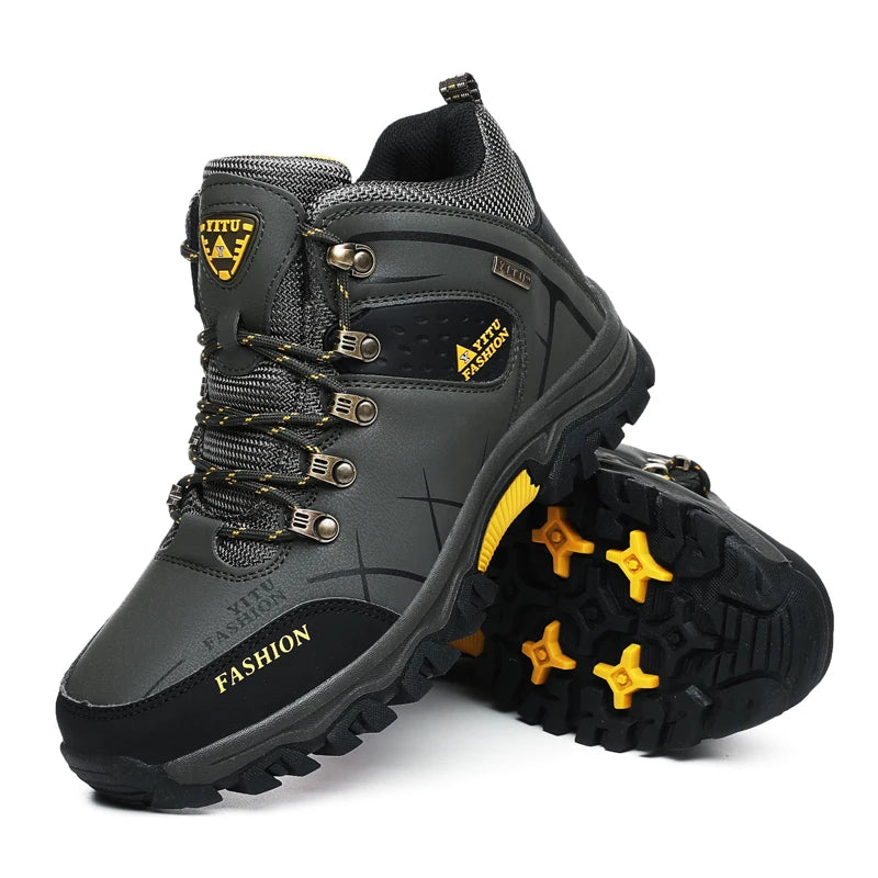 SENLONGBAOCN Men Winter Snow Boots Waterproof Leather Wool Lining