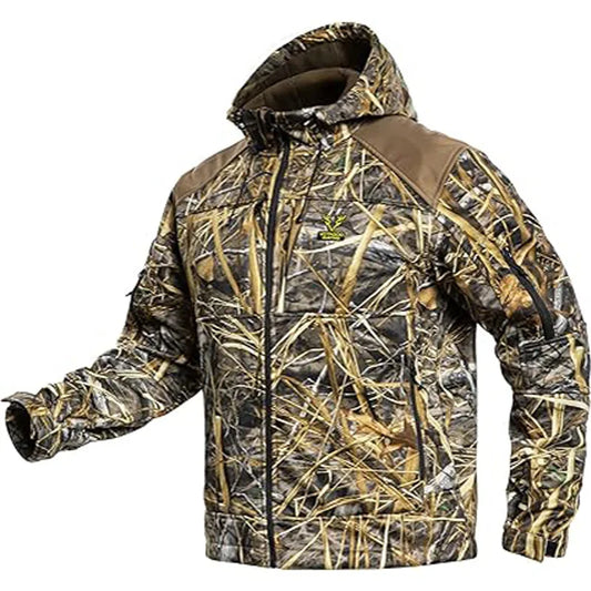 VOTAGOOCN Quiet Hunting Jacket Softshell Lined Camouflage For Men PocketsStorage