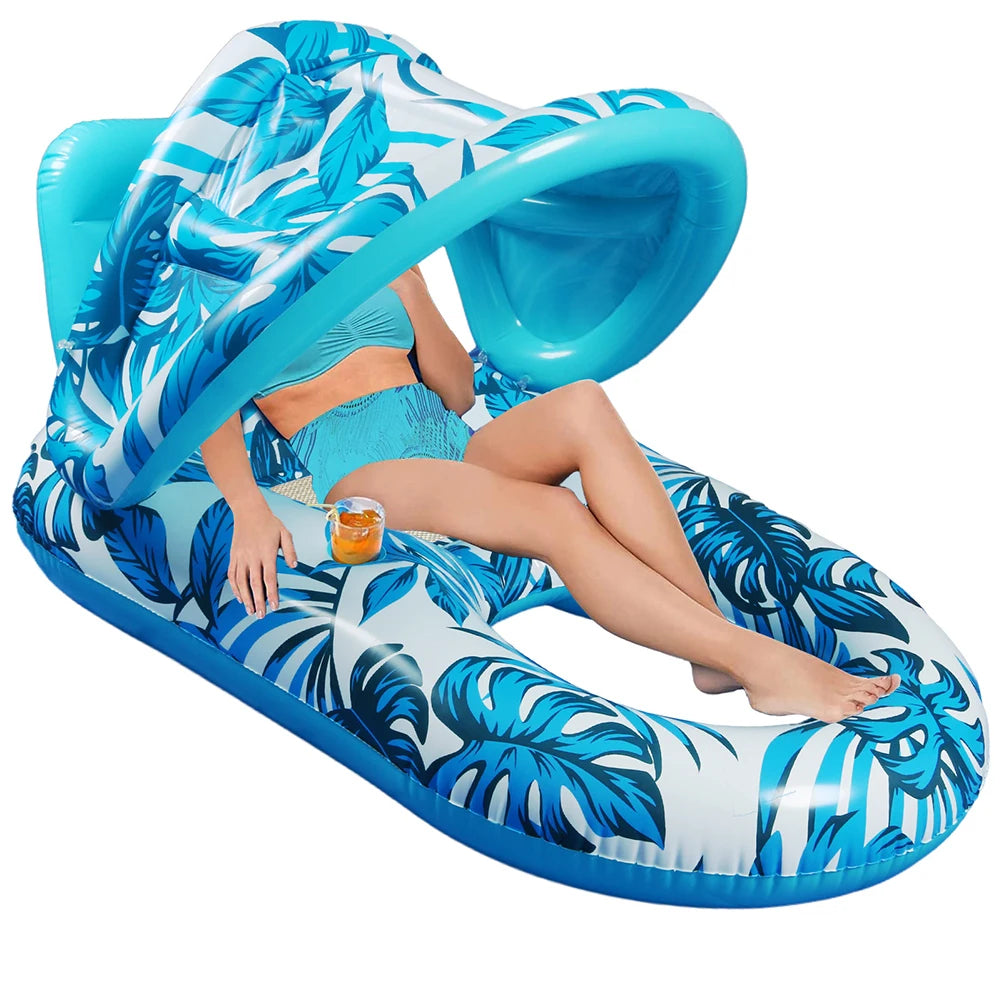MOJOYCE Inflatable Floating Bed With Sunshade Lounger For Pool
