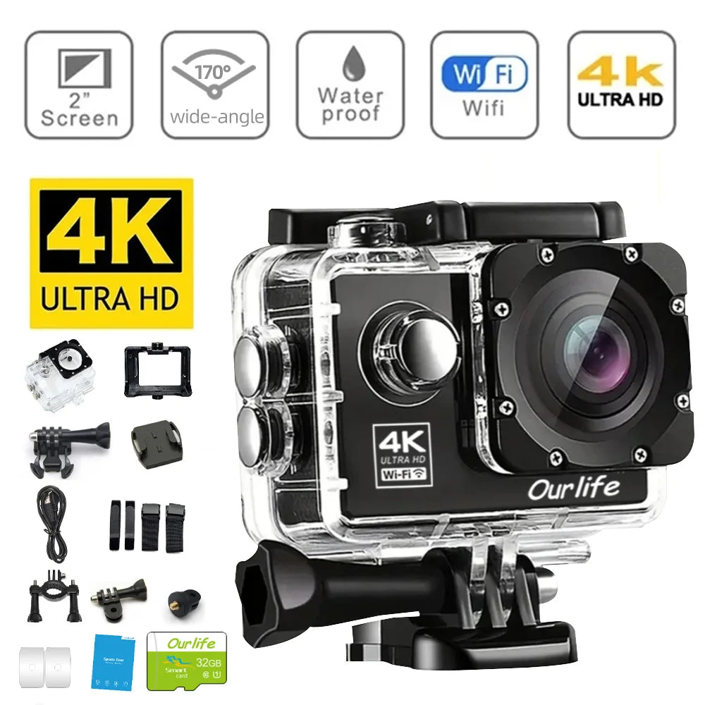 OURLIFE Action Camera Ultra HD 4K 30FPS 16MP WiFi Waterproof