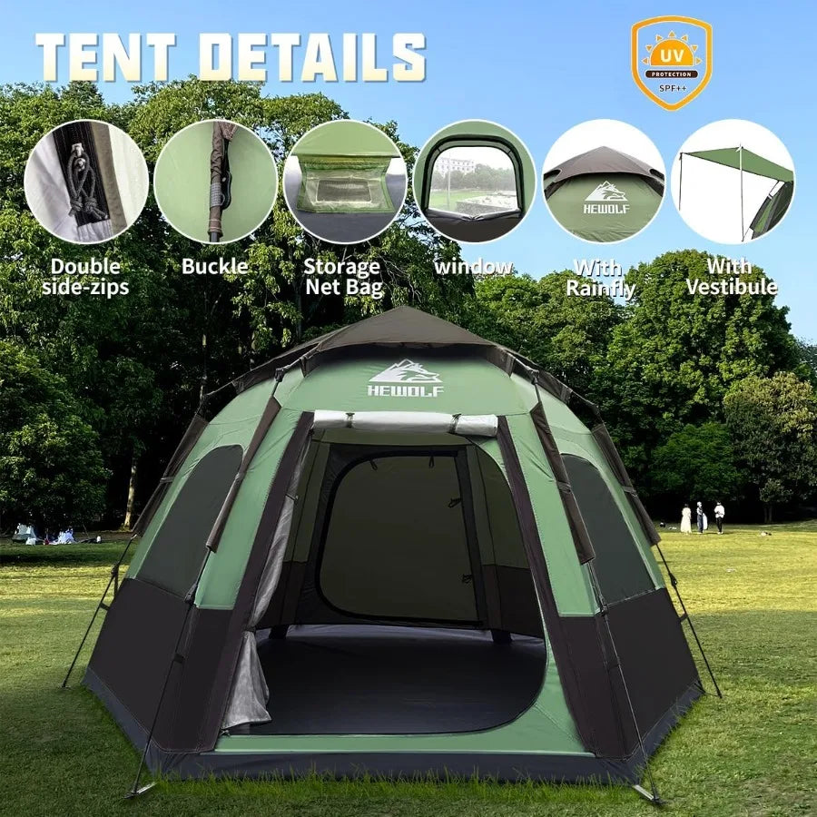 Building Instant Pop Up Trekking Tent Three Season Hexagonal Dome