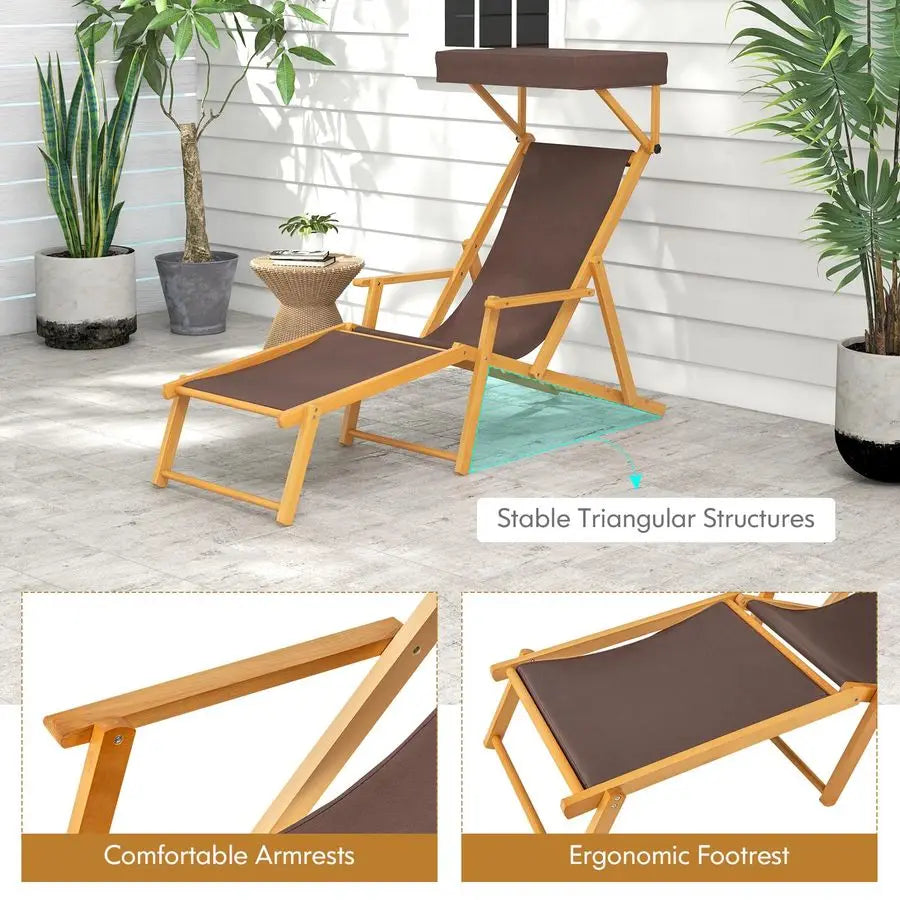 XMSJ Lounge Chair Outdoor Folding Chaise With Adjustable Canopy