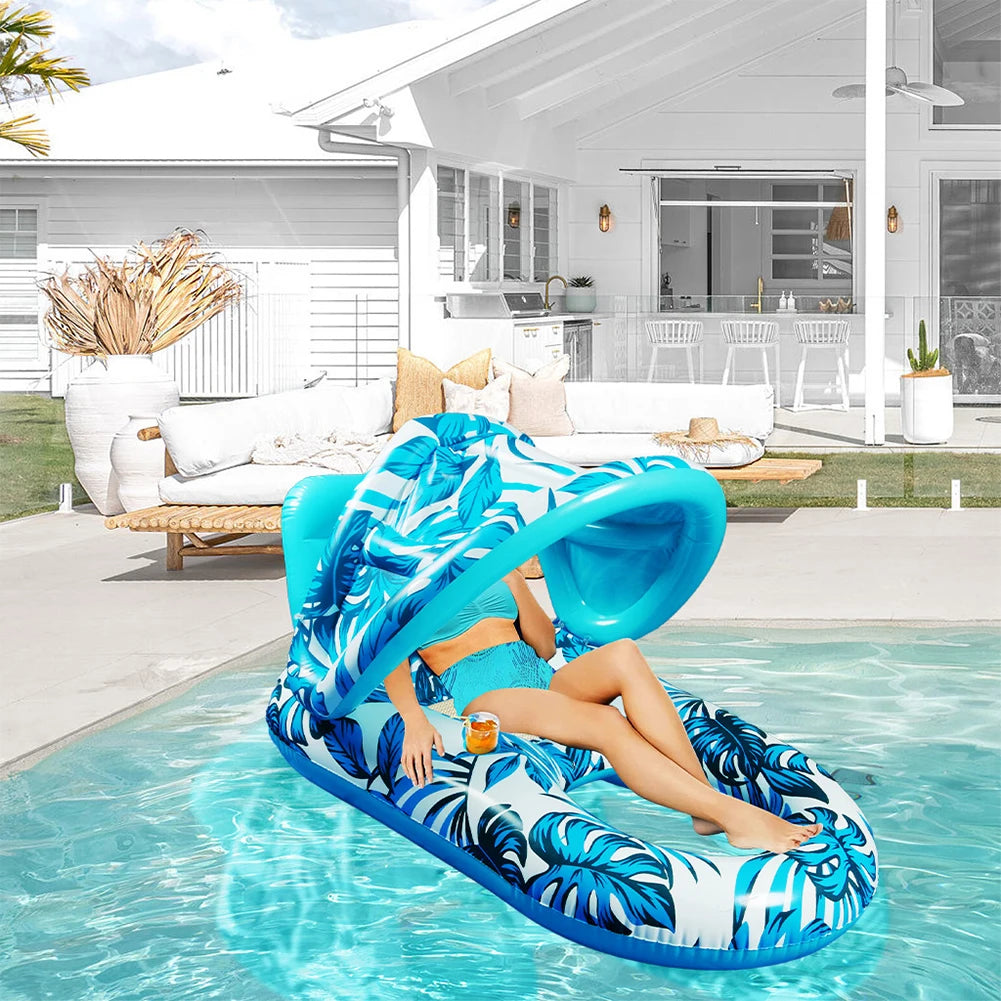 MOJOYCE Inflatable Floating Bed With Sunshade Lounger For Pool