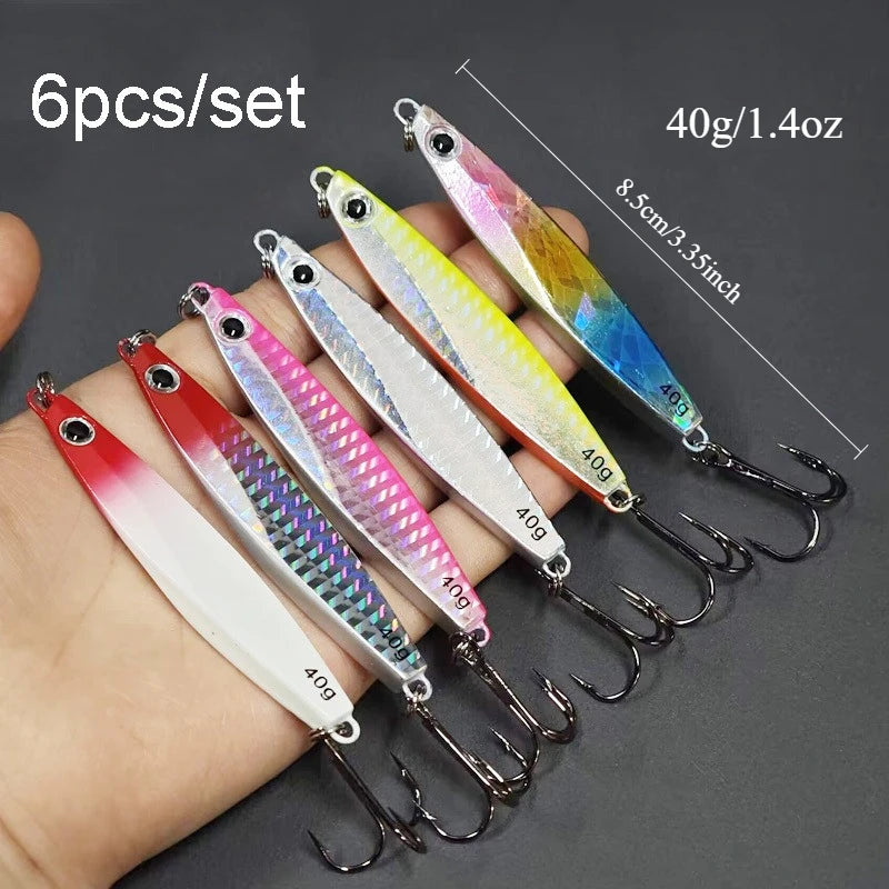 Ackibbik 6 Pieces Metal Cast Jig Spoon Saltwater Fishing Lure For Tuna Kingfish Pro