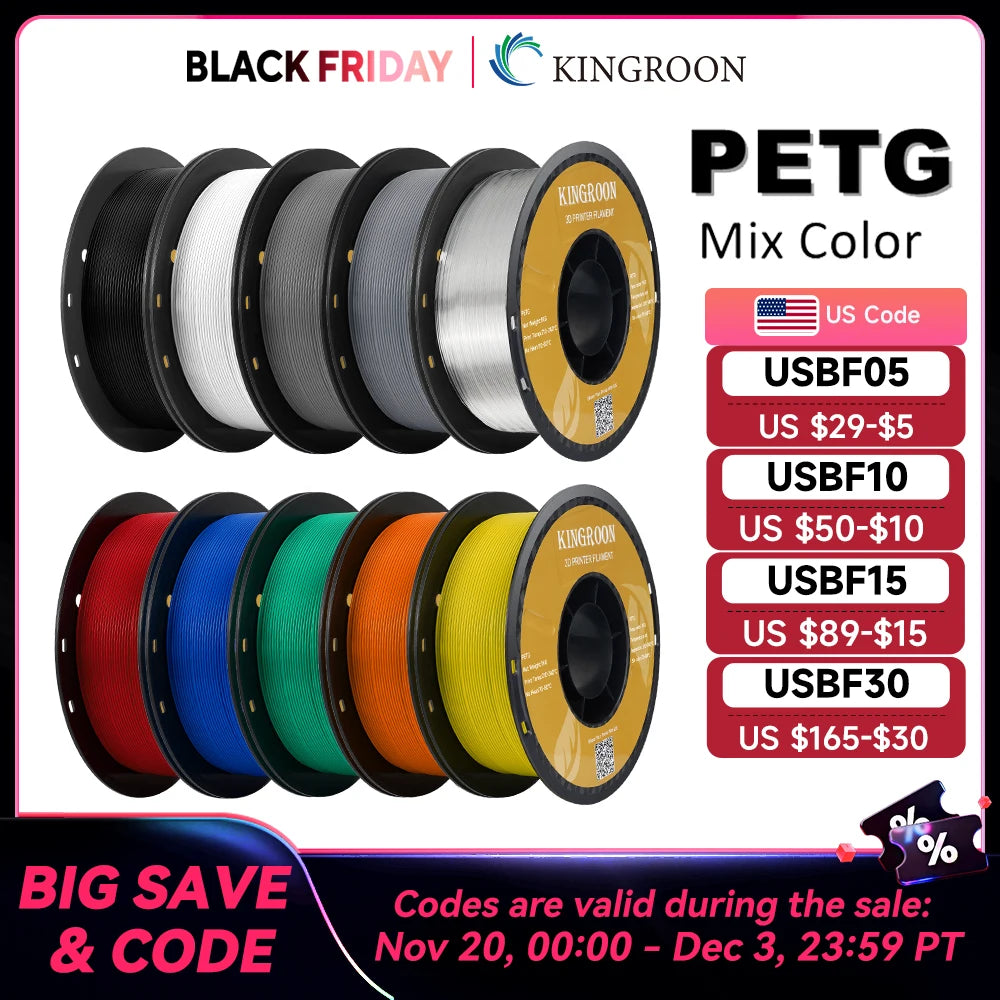 KINGROON PETG 3D Printer Filament 1.75mm 5KG 10KG Mix Color 3D Printing Material 1kg/roll  petg Plastic For FDM 3dprinter