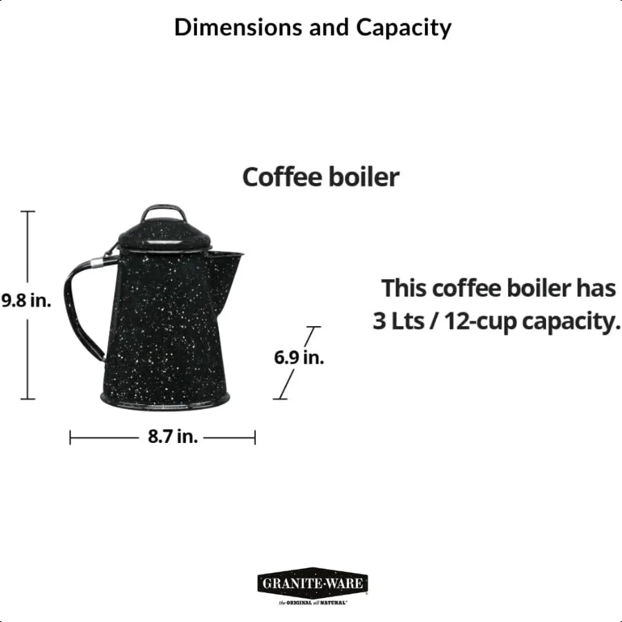 Coffee Boiler 3Quart Stovetop or Campfire Coffee Pot Durable Enameled Steel for Rapid Heat Absorption Energy Efficient Design f