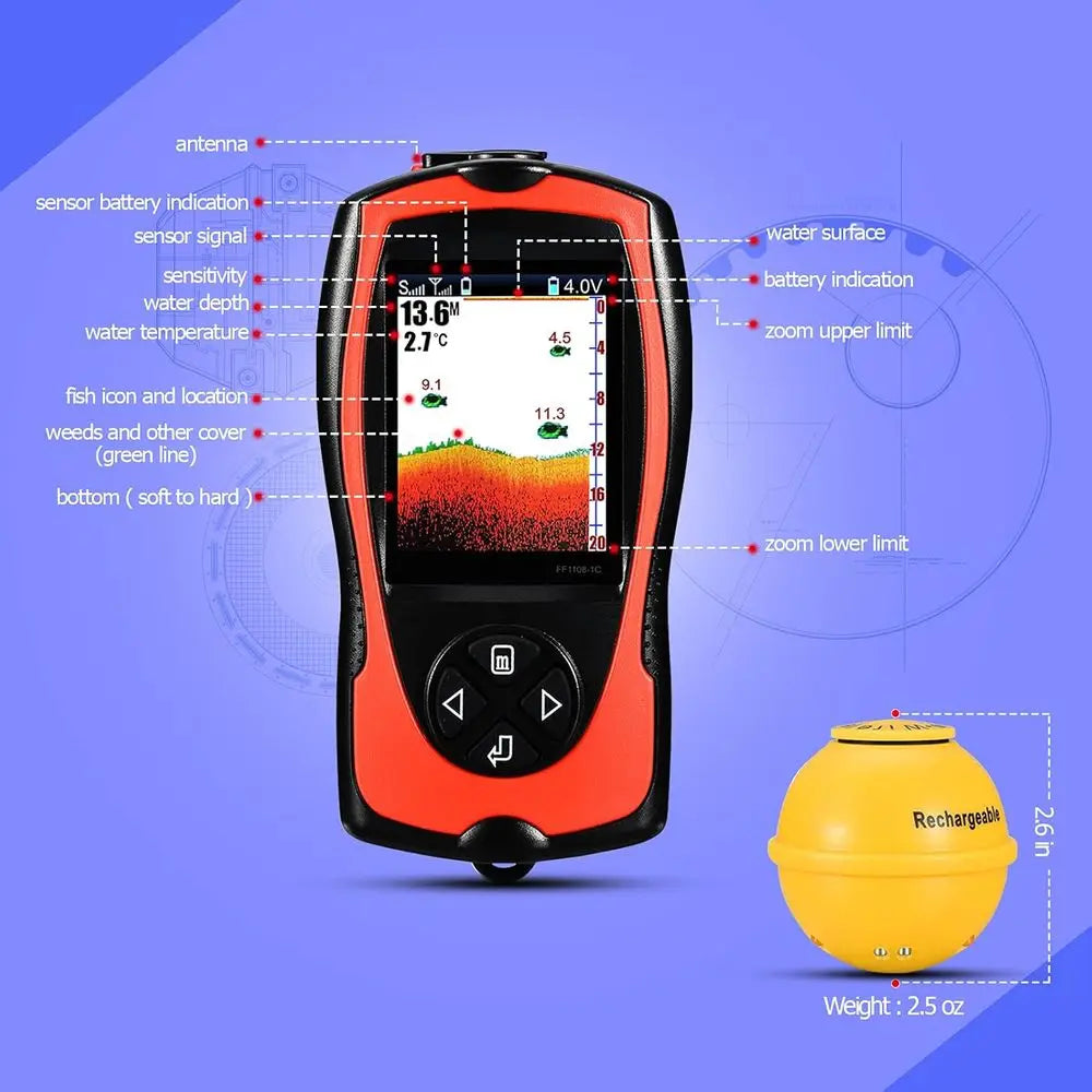Portable Sonar Fish Finder Kayak Wireless Handheld Depth Transducer