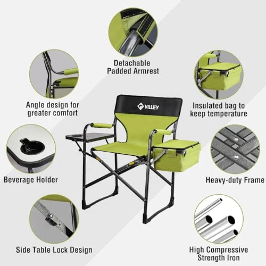 Heavy Duty Folding Camping Chair With Builtin Cooler Bag Outdoors