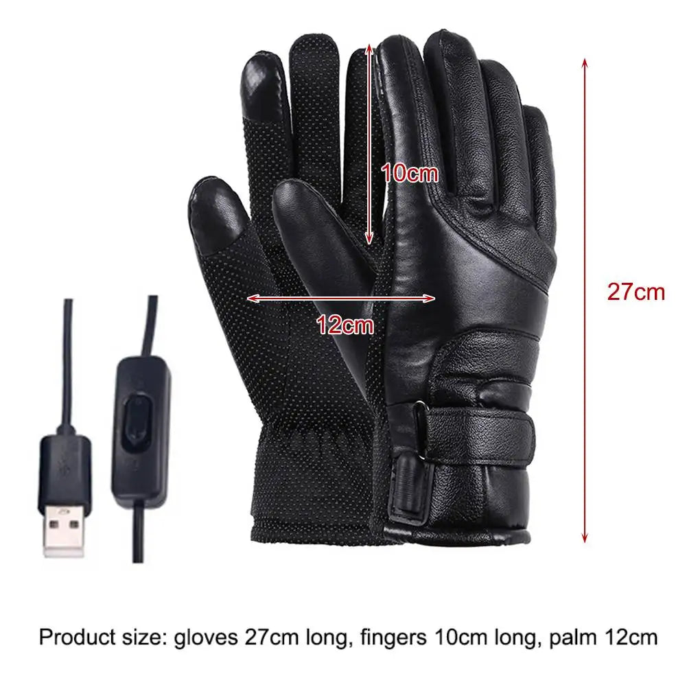 Shunmaii Leather Electric Heating Gloves Waterproof Outdoor Winter Hand Warmer Touchscreen Hiking Skiing Fishing