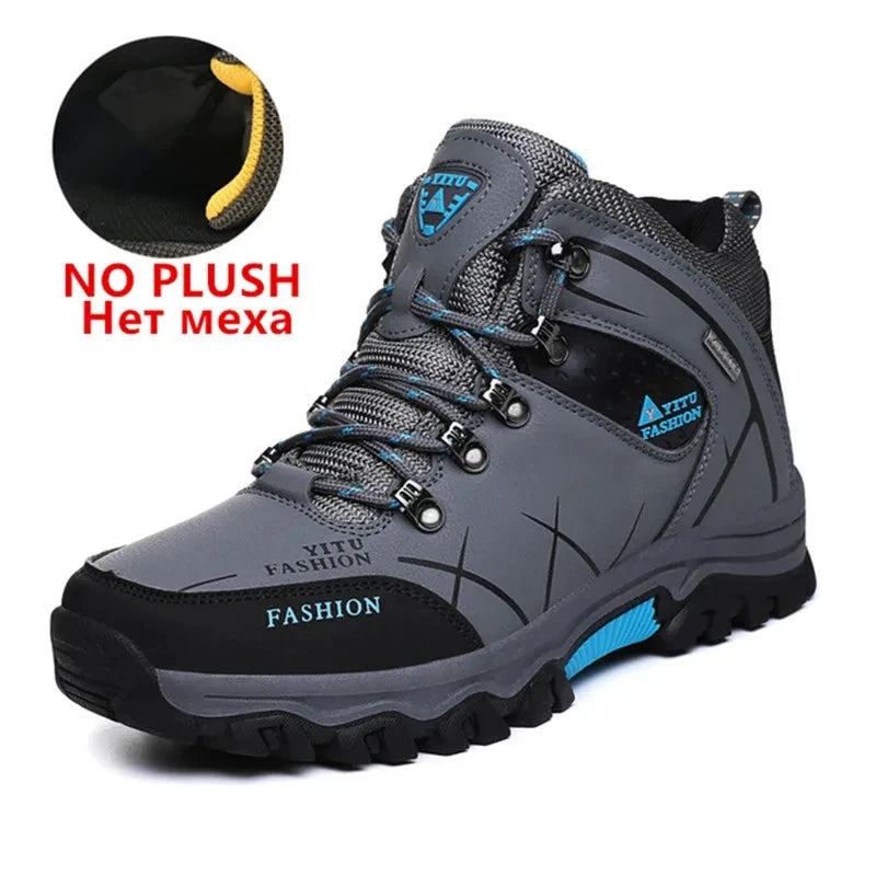 SENLONGBAOCN Men Winter Snow Boots Waterproof Leather Wool Lining