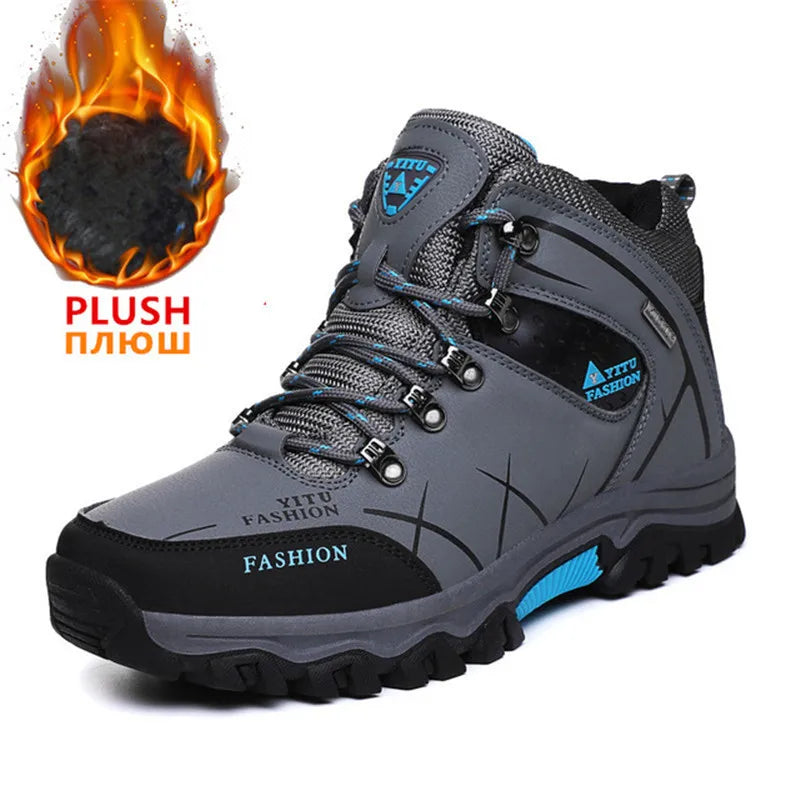 SENLONGBAOCN Men Winter Snow Boots Waterproof Leather Wool Lining