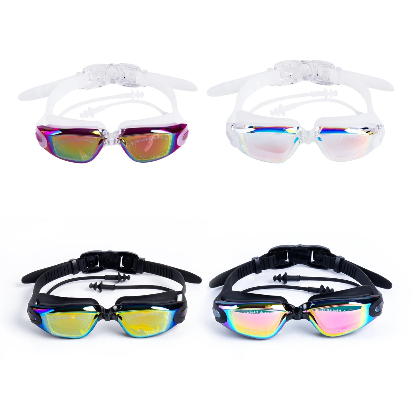 Hign-concerned 4pcs Professional Swimming Goggles Set for Adults with Adjustable Straps Nose Bridge UV Protection