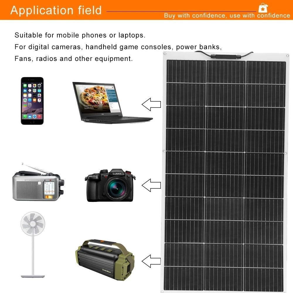 Xinpuguang 100W Flexible Solar Panel Rechargeable Battery 12V Camping