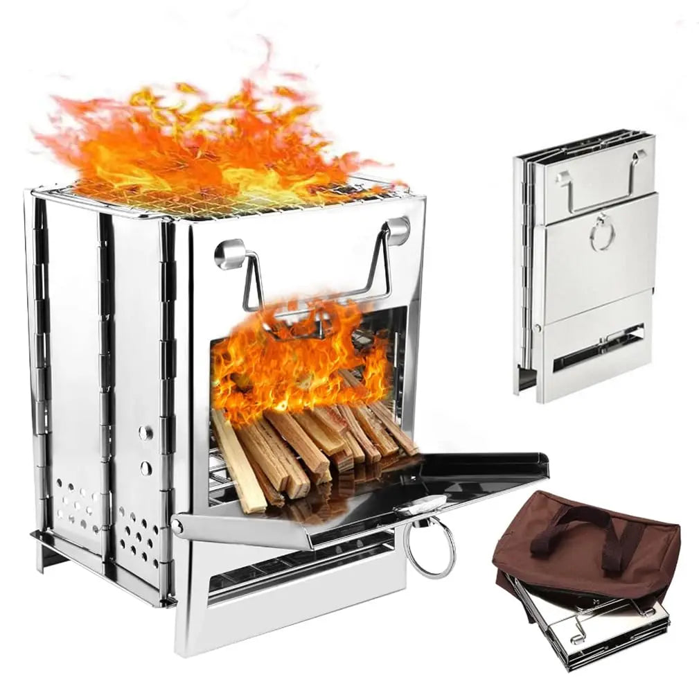 Camping Wood Burning Stove With Grill Collapsible Backpacking Stove