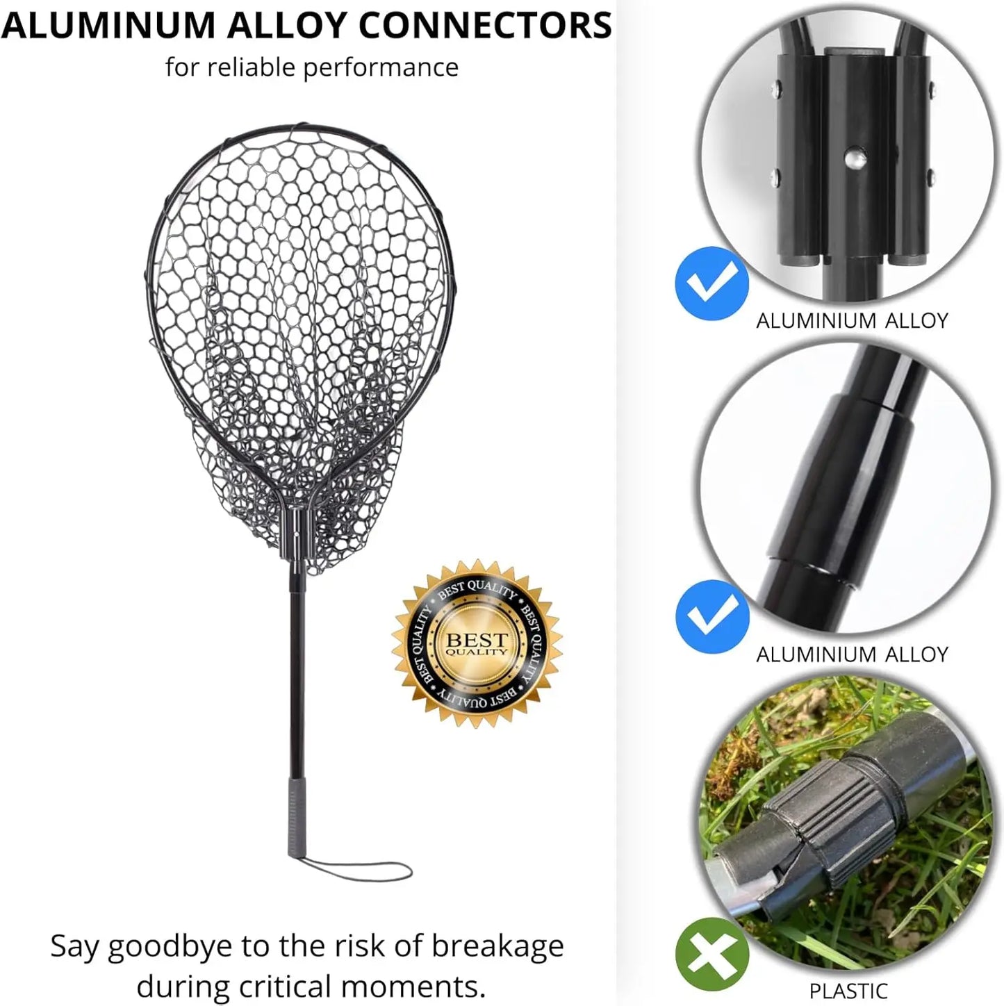 Fishing Landing Net With Telescoping Handle And Soft Rubber Mesh