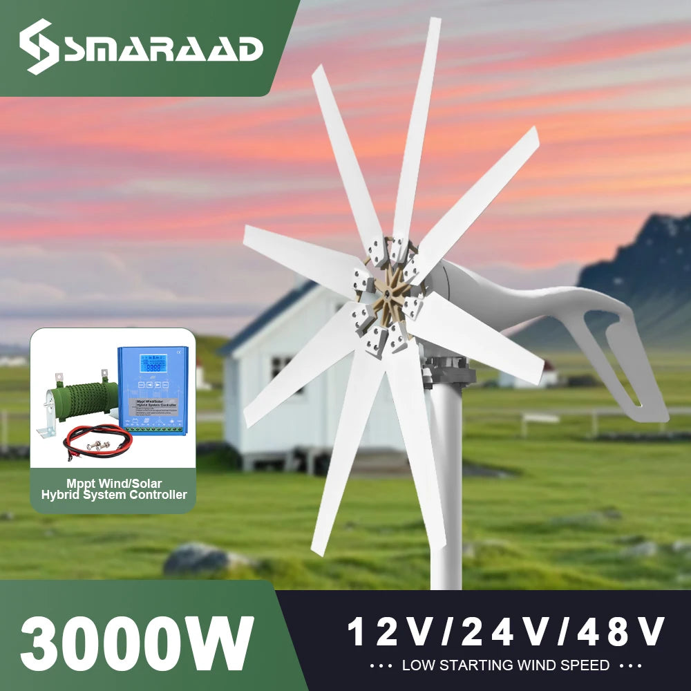 SMARAAD 3000W Horizontal Wind Turbine 12V 24V 48V Low Noise