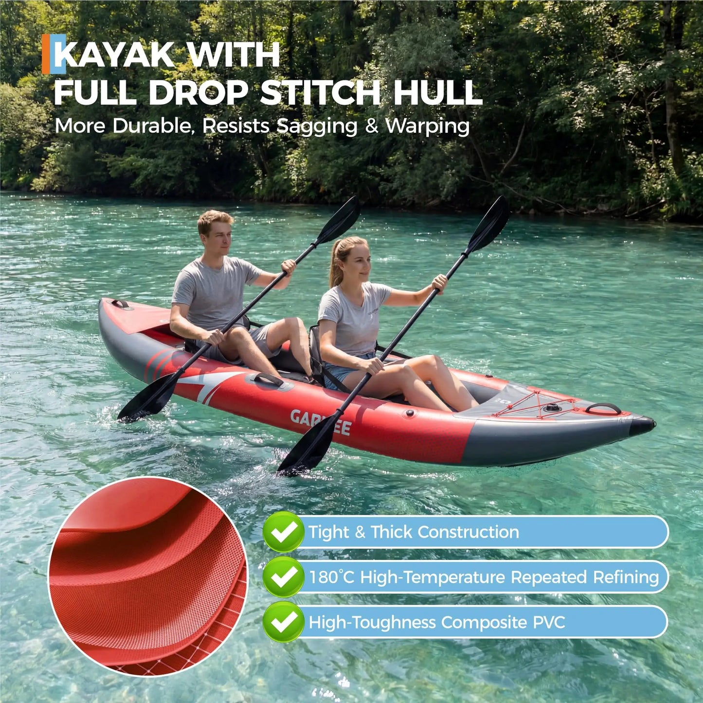 HiMISS Inflatable Kayak Two Person Portable Fishing Touring Boat