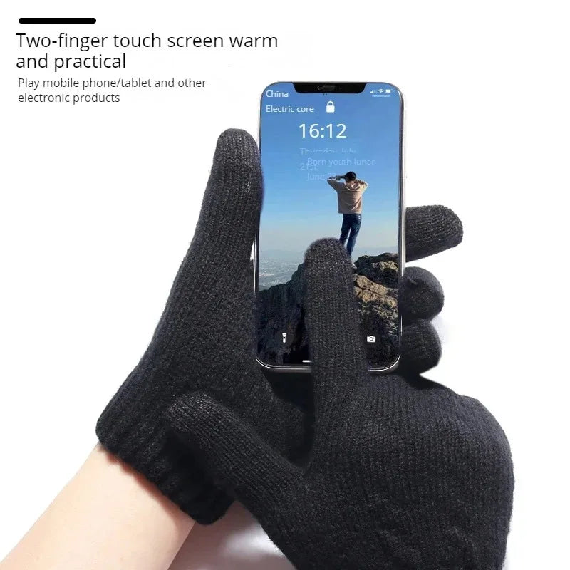 CN Unisex Knit Thermal Full Finger Gloves With Touchscreen Wool