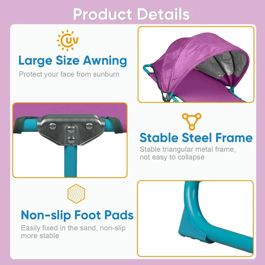 XMSJ Adjustable Folding Beach Chaise Lounge Chair With Sun Shade