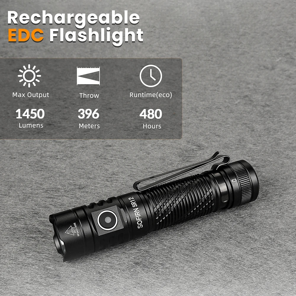 Sofirn SR12 EDC Flashlight 1450LM LED USB C Rechargeable IP68