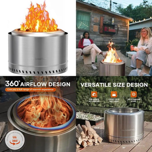 Portable Outdoor Stainless Steel Smokeless Wood Burning Fire Pit
