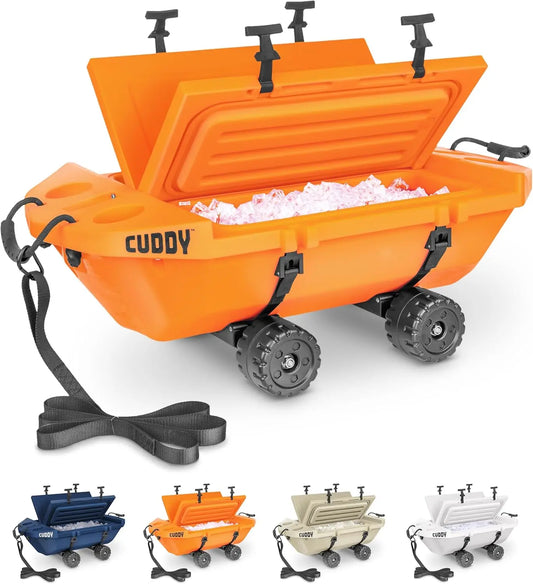Crawler Cooler with Wheels \\u2013 40 QT Amphibious Floating Cooler and Dry Storage Vessel - Orange, Navy, Tan, or White