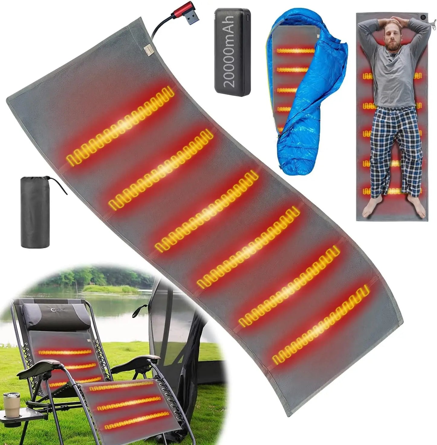 XMSJ Camping Heated Sleeping Bag Pad With 20000mAh Battery