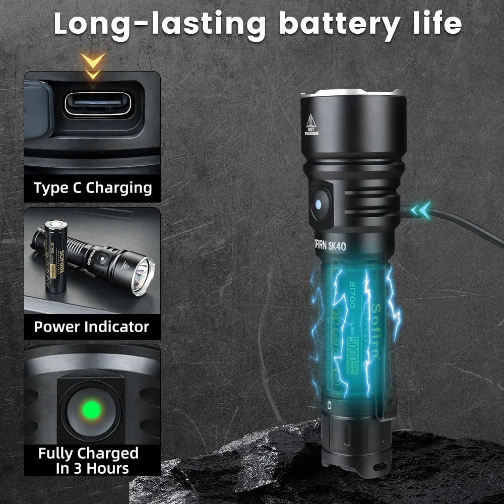 Sofirn SK40 SFT70 3200lm LED Tactical Flashlight 21700 Rechargeable