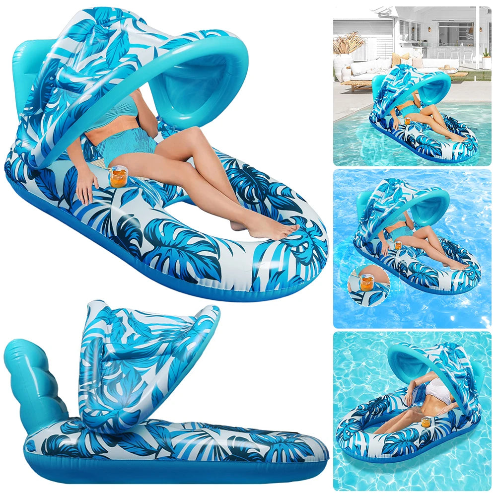 MOJOYCE Inflatable Floating Bed With Sunshade Lounger For Pool
